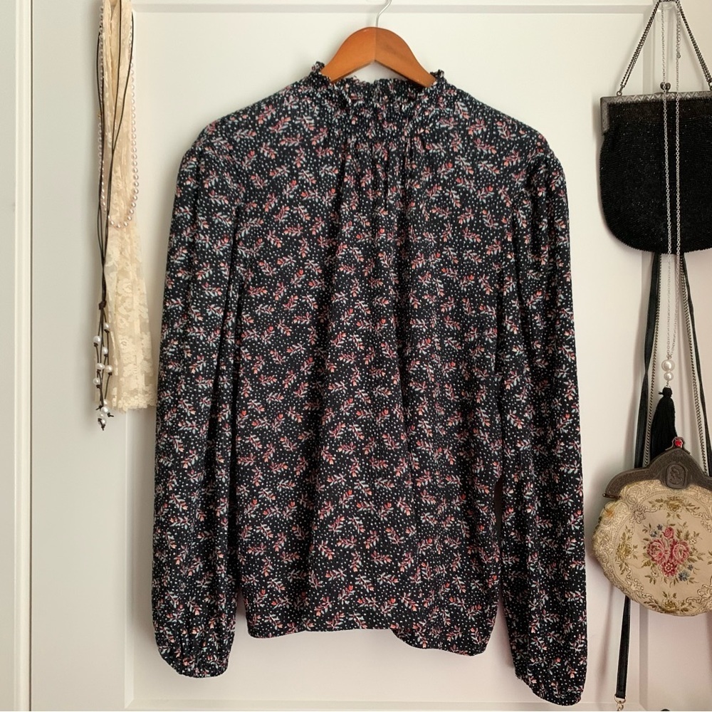 LOFT Floral Blouse - Black and Pink